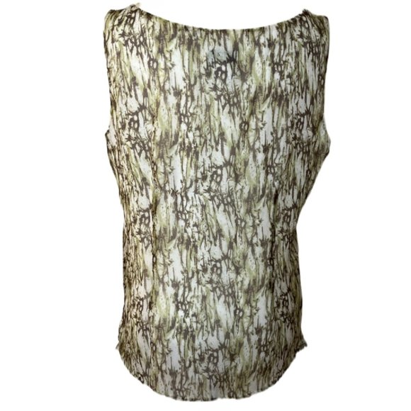 Bob Mackie Studio Cream, Brown & Green Lined Sleeveless 100% Silk Top  Size 6 - Picture 9 of 9